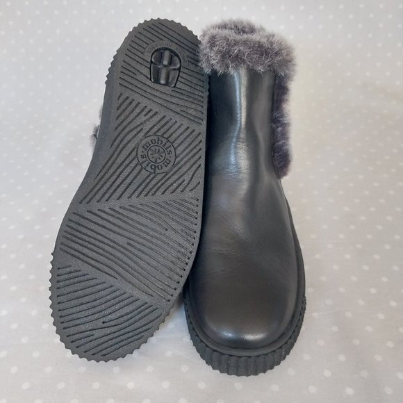 Mobils Elfia Black Smooth Leather Ankle Boots w/Faux Fur Trim Detail & Side Zip - Picture 9 of 11